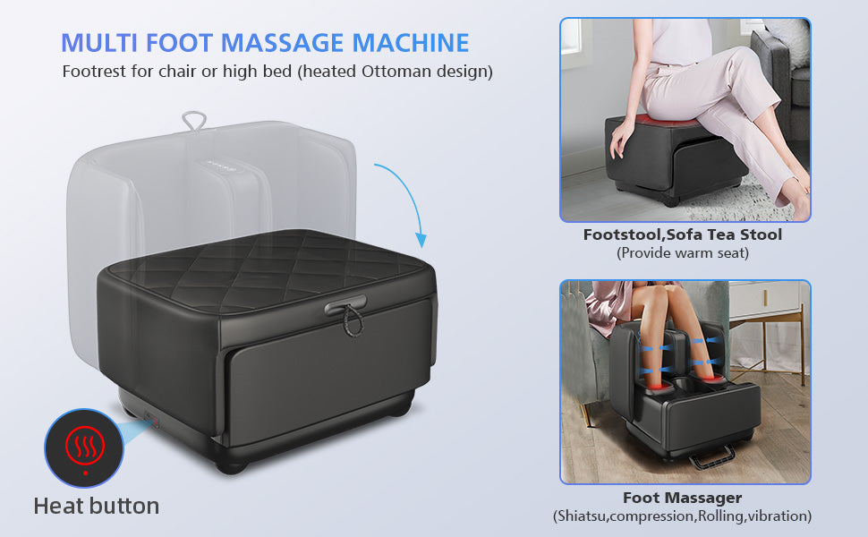 2 in 1 Foot Massager Machine,Shiatsu Foot and Calf Massager with Heat,Kneading,Vibration,Compression Massagers for Feet,Ankle,Leg,Tired Muscles & Plantar Fasciitis