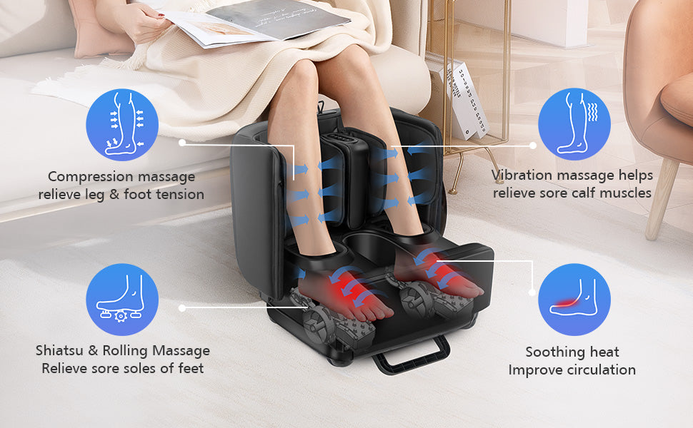 2 in 1 Foot Massager Machine,Shiatsu Foot and Calf Massager with Heat,Kneading,Vibration,Compression Massagers for Feet,Ankle,Leg,Tired Muscles & Plantar Fasciitis