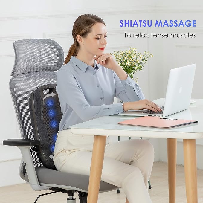 Cordless Back Massager Waist Massager with Heat - Rechargeable Chair Massager, Shiatsu Massage Chair Pad with Adjustable Intensity,Portable Massage Cushion, Ideal Gifts for Men/Women