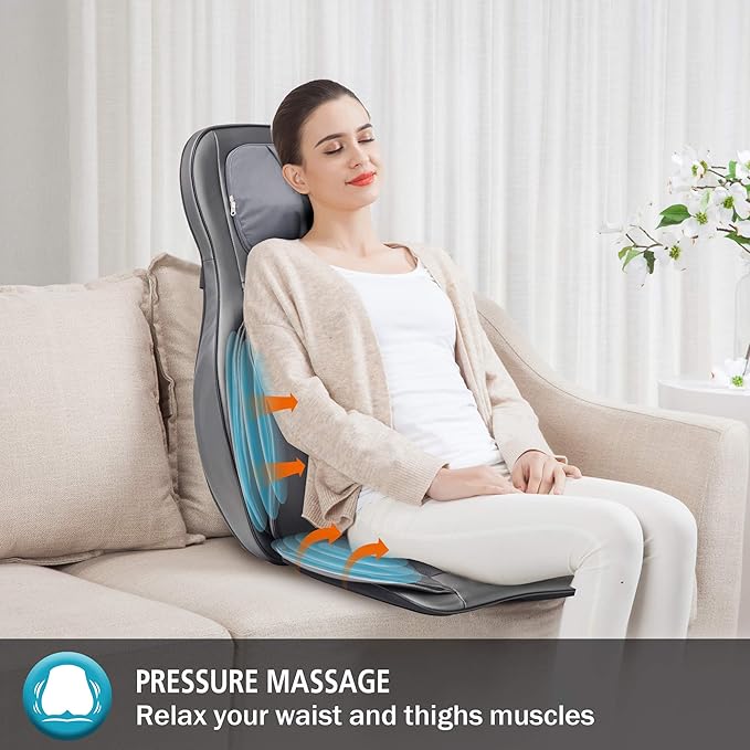 PRINCEN Massager Chair with Heat, Shiatsu Neck Back Massager Portable with PRINCEN Compress & Rolling,Massage Chair Pad for Full Back, Neck & Shoulders,Full Body Pain, Gray