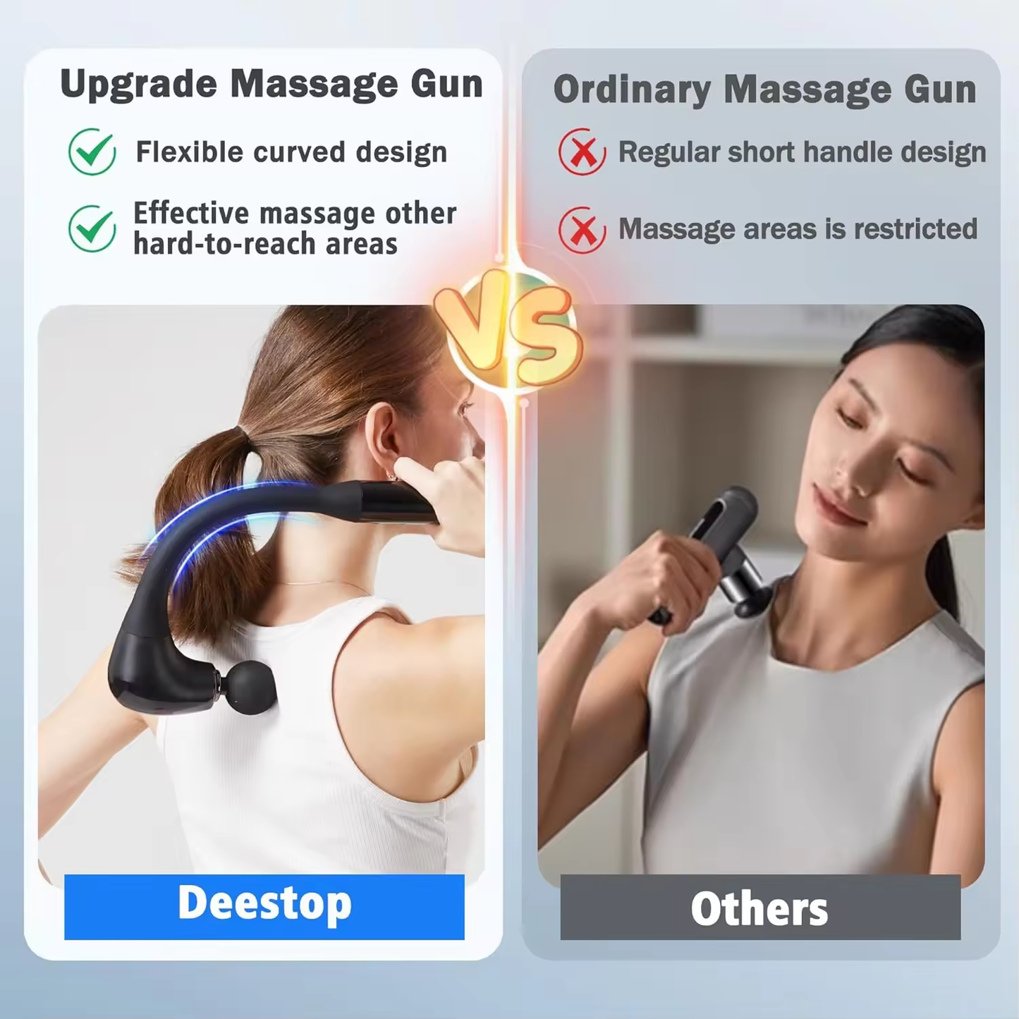 Massage Gun Deep Tissue with Extended Handle Revolutionary U-Shaped Back Massager Body Massager for Neck,Shoulder,Leg